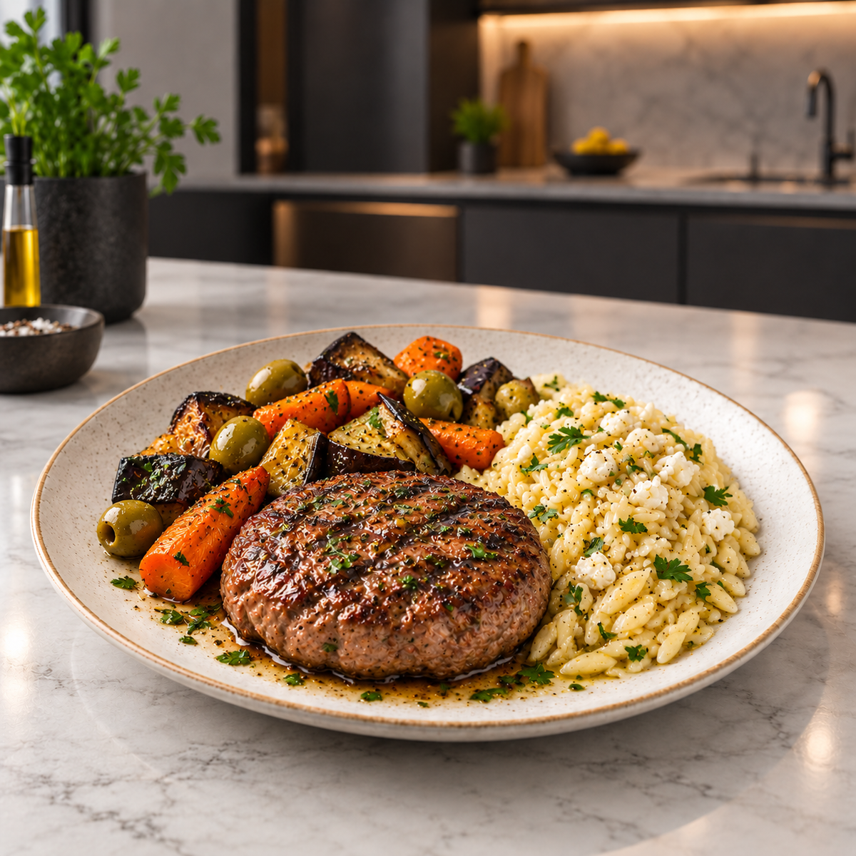 Burger de Bœuf & Pâtes Grecques — plat préparé, portion de 460 g